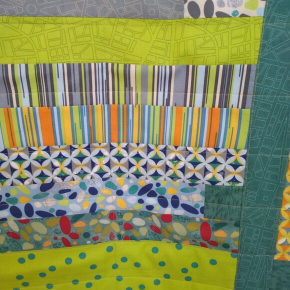 BN HANDMADE JELLY ROLL QUILT AQUA, GREY, BLACK, YELLOW, ORANGE, GREEN BLUE - Picture 3 of 6